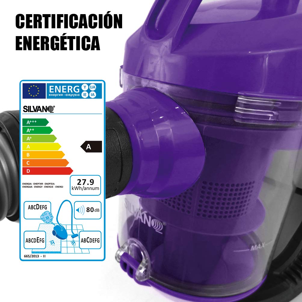 SILVANO HVC-922 Aspirador ciclónico de diseño compacto (Morado)