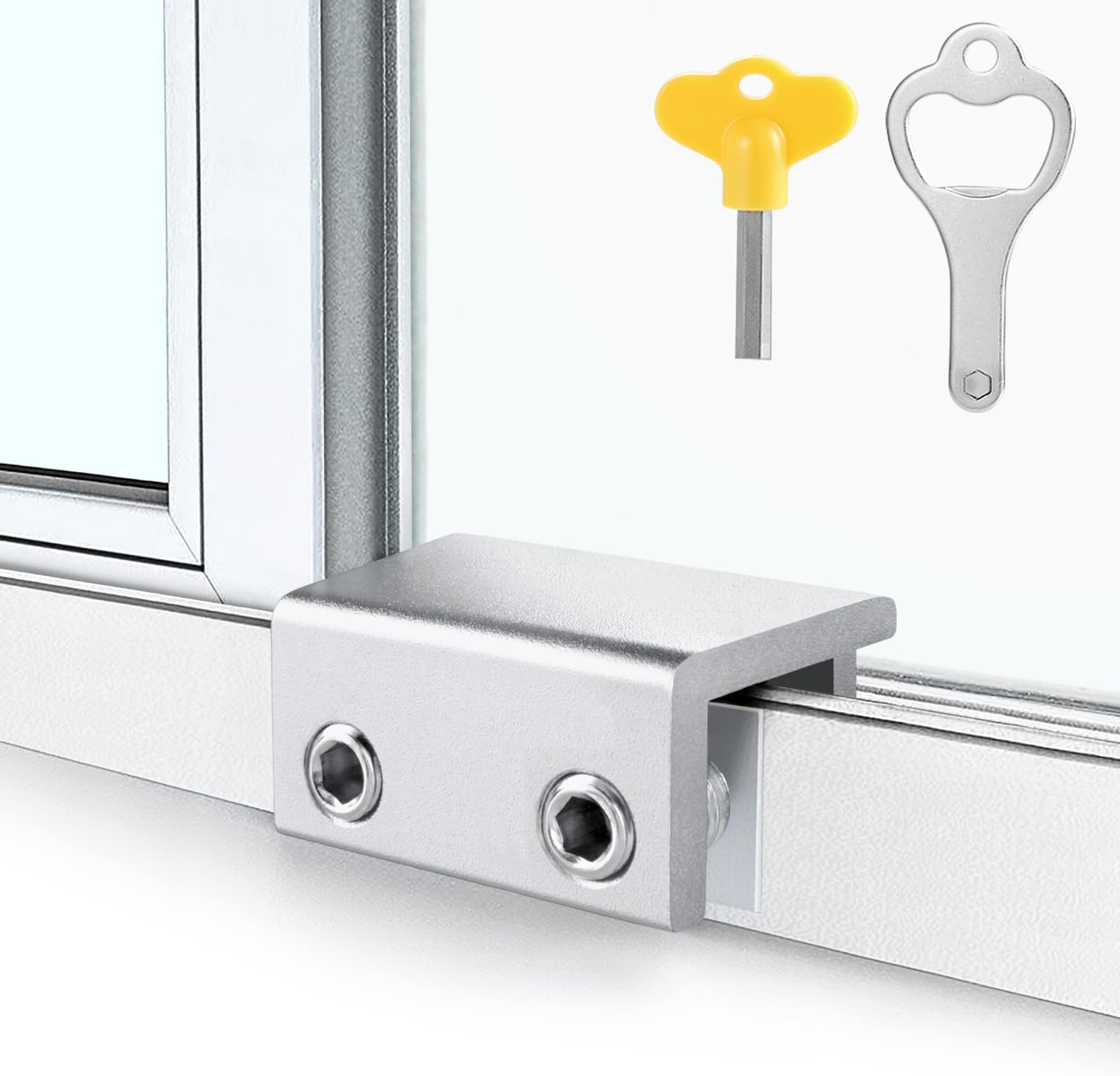 ZRFCXE Window Locks,4 Pack Sliding Window Locks with Key for Vertical & Horizontal Sliding Windows Doors,Easv to Install,Adjustable Security Window Lock for Patio Bedroom Home and Office (Silver)