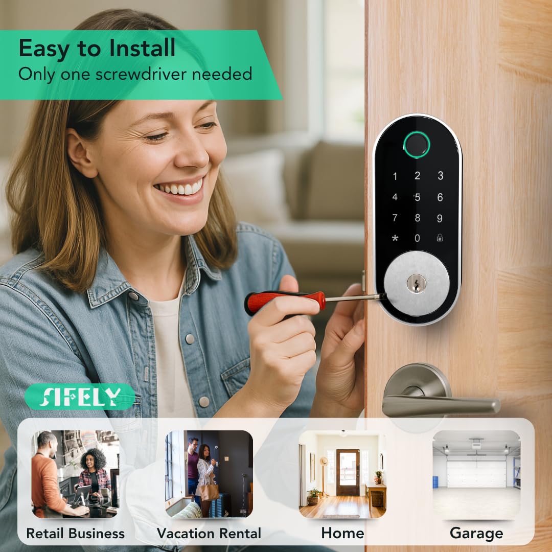 Serratura intelligente WiFi integrata con tastierino: serratura Sifely Keyless Entry, tastiera digitale, catenaccio elettronico con accesso a impronte digitali e codice, blocco automatico, facile da