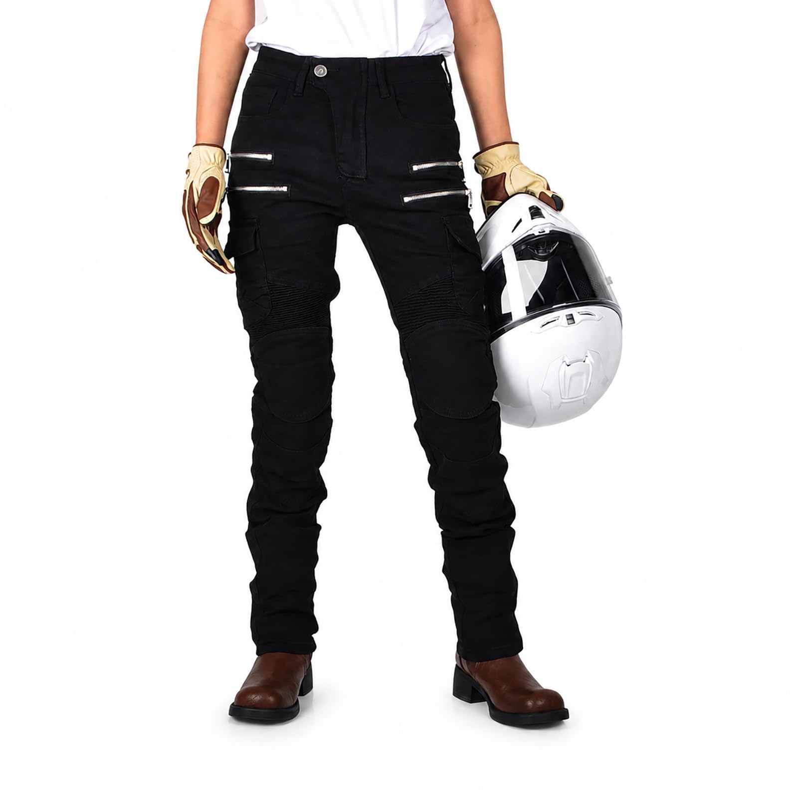 Ijeans Moto Donna,Pantaloni Moto Donna, Cargo Biker Hose Damen, Vorgeformter Schnitt, Mehrere Taschen, Urban Motorradbekleidung Damen 4 Jahreszeiten