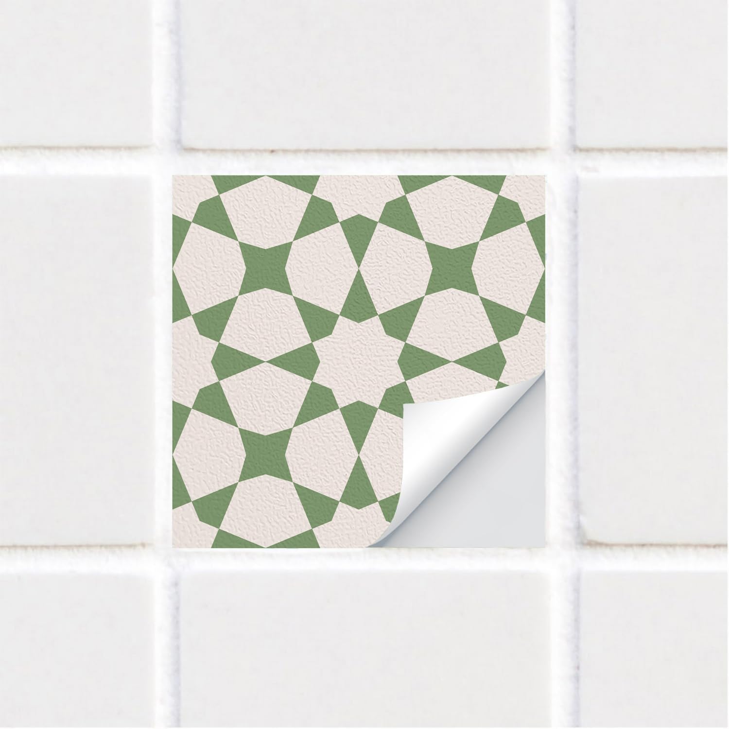 funlife 10 PCS 15X15cm Self-Adhesive Tile Stickers, Textured Vinyl Stick on Tiles, Backsplash Wall Art Decal for Kitchen DIY Decoration, Hexagonal Star Olive Green
