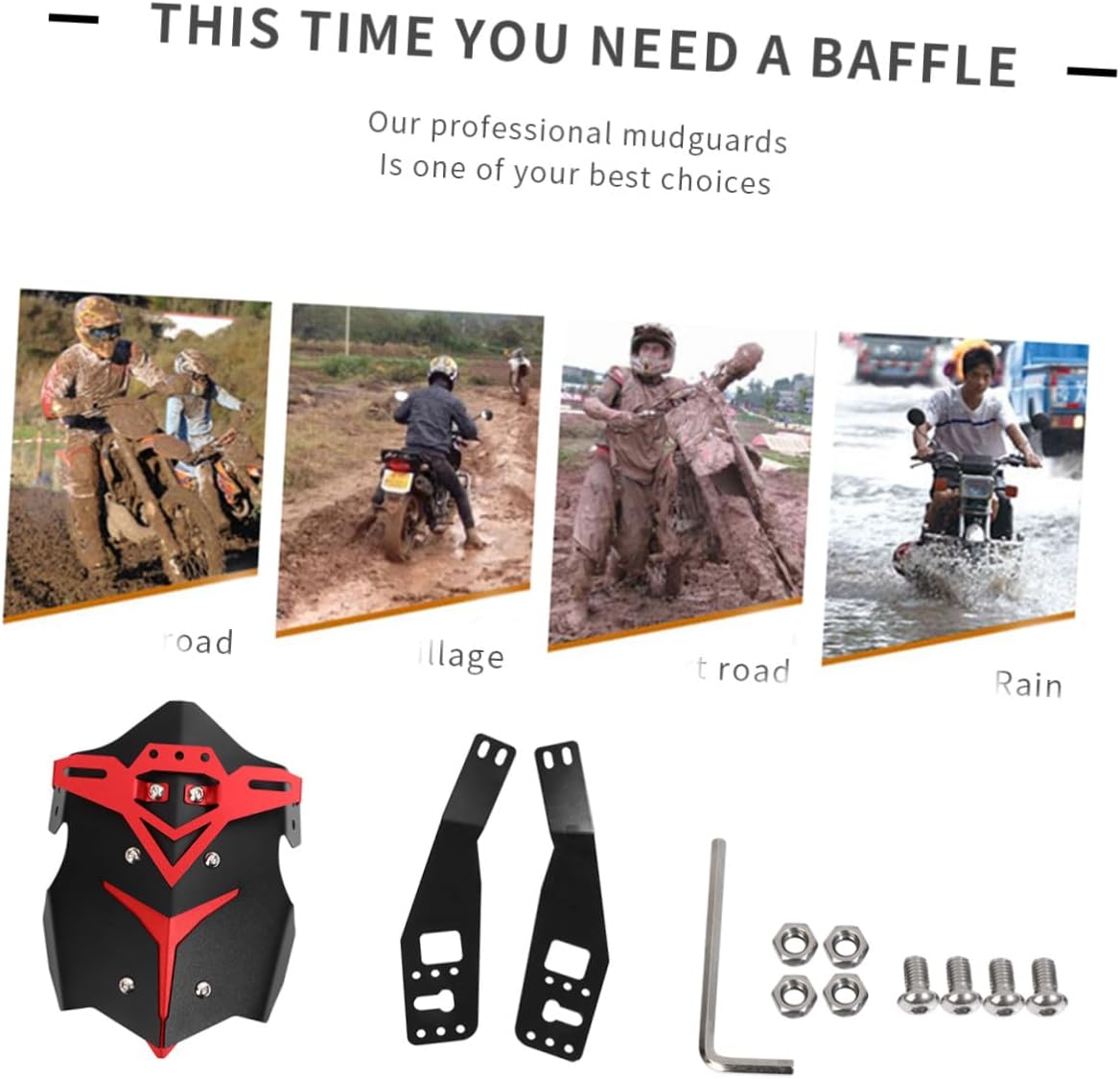 Vaguelly Motorcycle Rear Mud Flap Aluminum Alloy Off-Road Water Splash Guard Sturdy Red Rear Fender Suitable for Dirt Bikes and Motorcycles