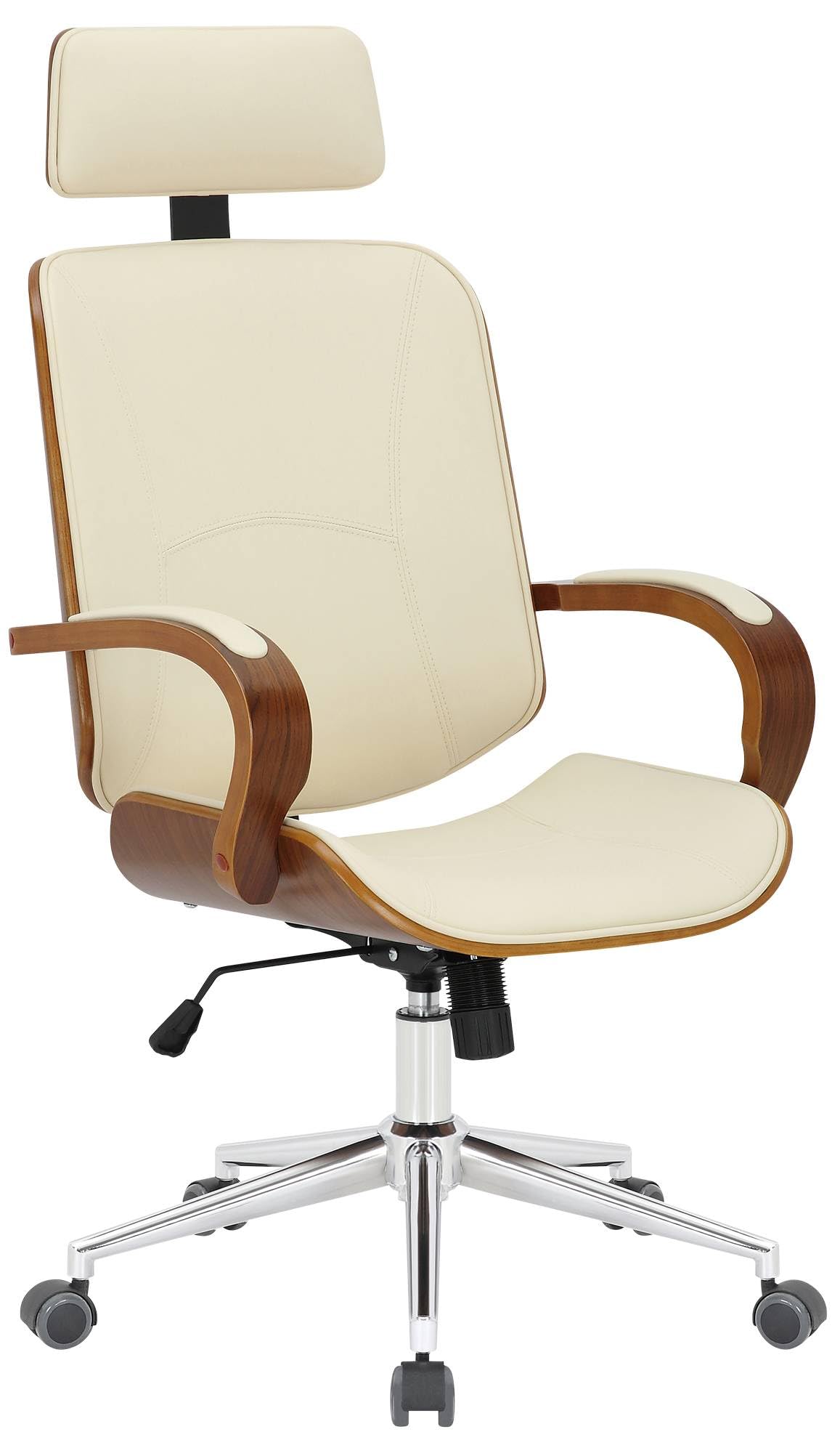 CLP Sedia ufficio Dayton con poggiatesta, girevole regolabile in altezza in similpelle, funzione a dondolo, portata fino a 150 kg, Colore:noce/crema