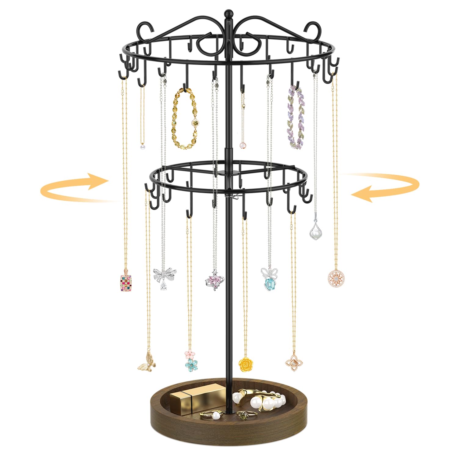 EsLuker.ly Necklace Holder Organizer Rotating Display Stand, 2 Tier Black