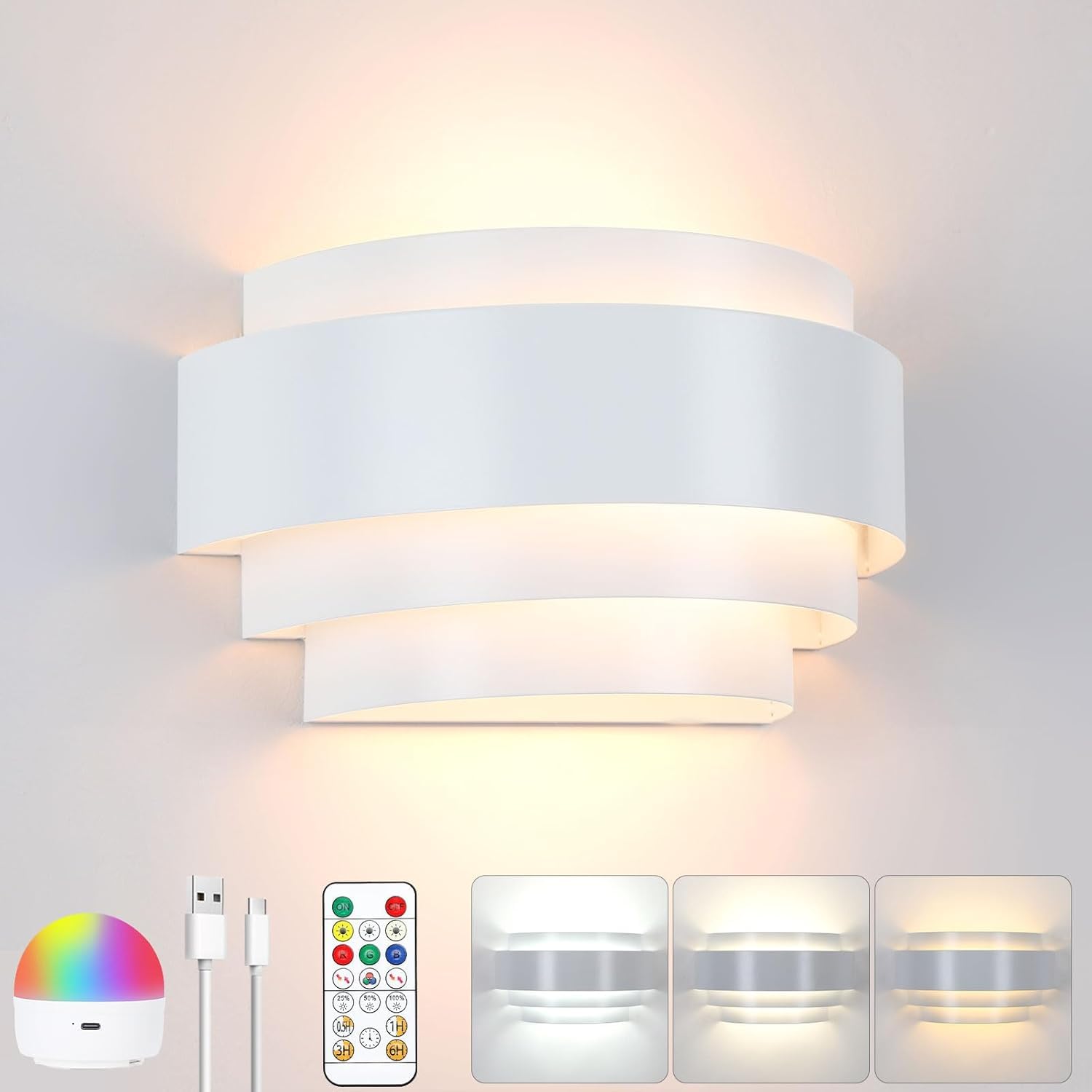 Lampop Battery Operated Wall Lights Rechargeable Dimmable Bulb, Remote
