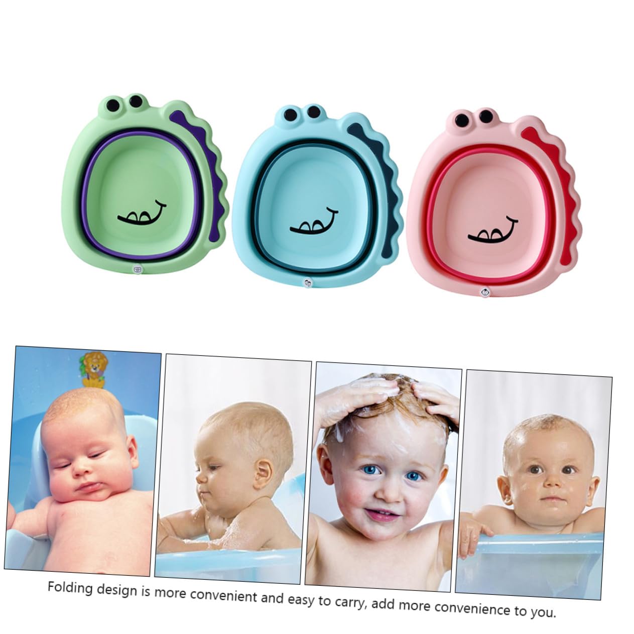 ORFOFE Babywaschbecken Faltbar 3 Stück Cartoon Kunststoff Waschschüssel für Babys Tragbar Kinderwaschbecken für Neugeborene und Kleinkinder Badewanne Babybadewanne