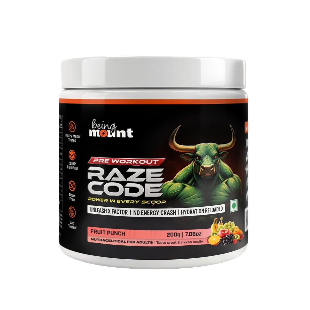 BeingMount Raze Code Pre Workout Supplement, Masala Lemonade Flavour, Power Formula with X Factor, No Energy Crash, Hydration Reloaded, 200g — Amazon image 12