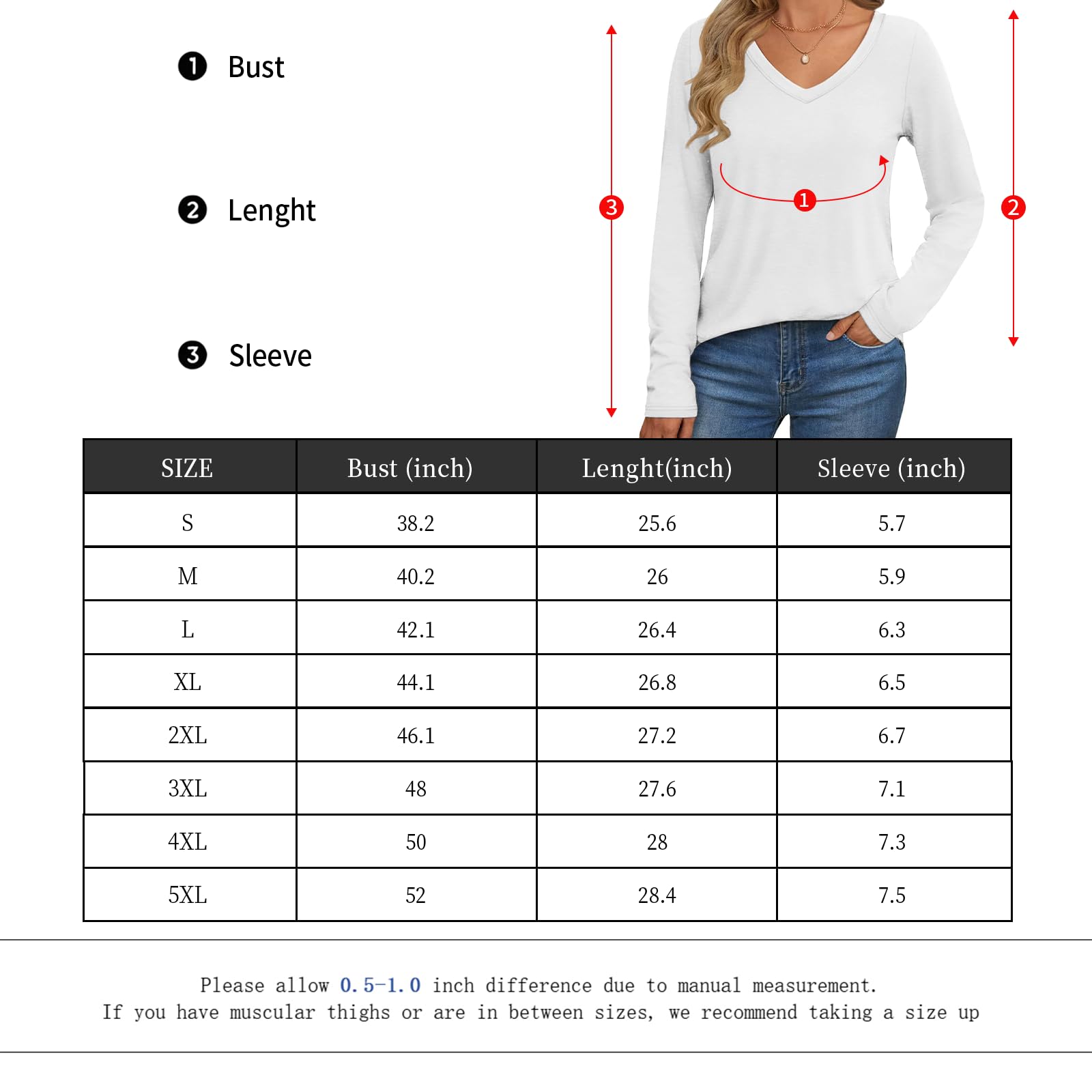 Générique T-Shirt Femme 2025 à Col V et Manches Longues - Lot de 3/5/10, Confortable et Basique pour Tenue de Travail ou Quotidienne