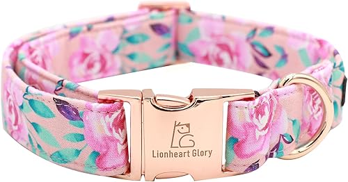 Lionheart glory Collar de perro con estampado de rosas florales, lindos collares de perro ajustables de primavera suave para perros pequeños,