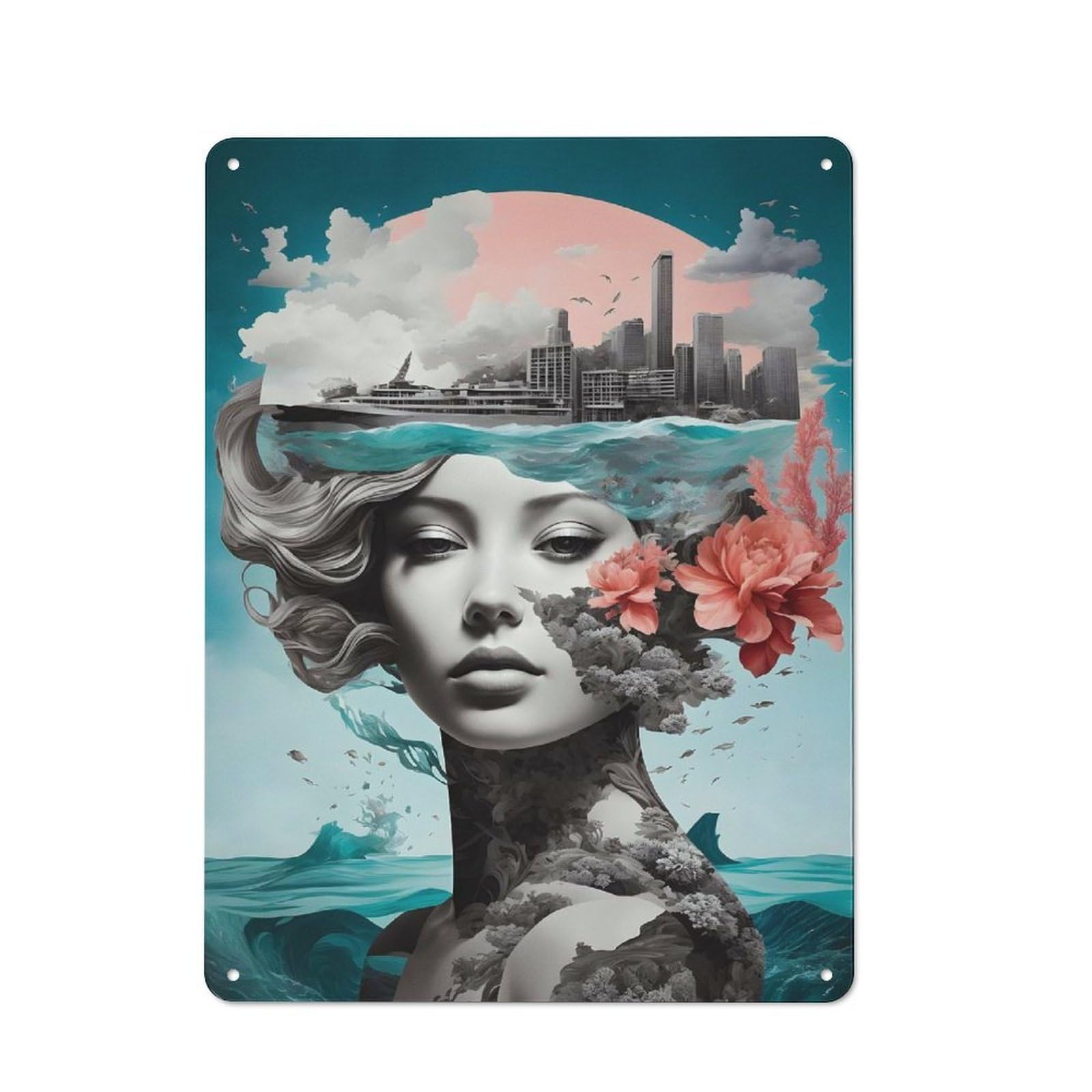 Junmoney Girls Abstract Beautiful Modern Vintage Metal Wall Decor 40X30cm, Office Metal Sign For Office, Study, Studio Or Hallway