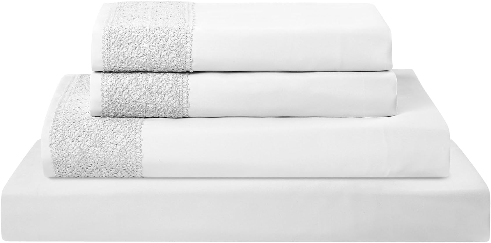 Soft Microfiber Crochet Lace Sheets - Luxurious Microfiber Bed Sheets - Includes Flat Sheet, Fitted Sheet with Deep Pockets, & Pillowcases White Queen