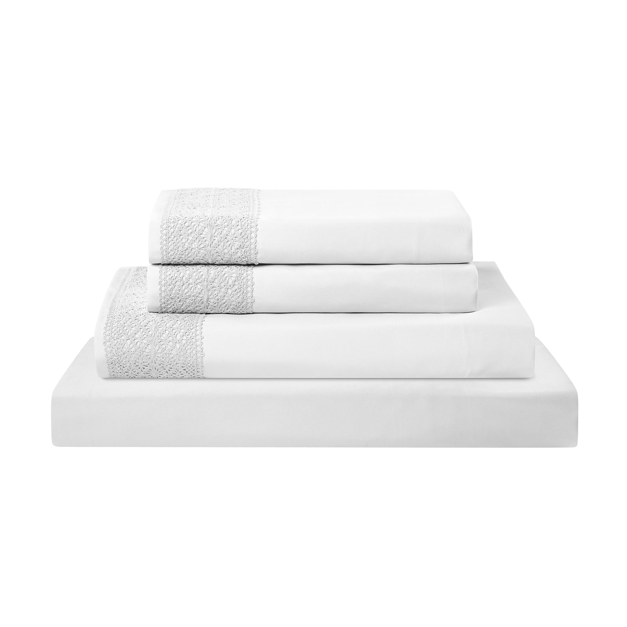 Modern Threads Soft Microfiber Crochet Lace Sheets - Luxurious Microfiber Bed Sheets - Includes Flat Sheet, Fitted Sheet with Deep Pockets, & Pillowcases White Full