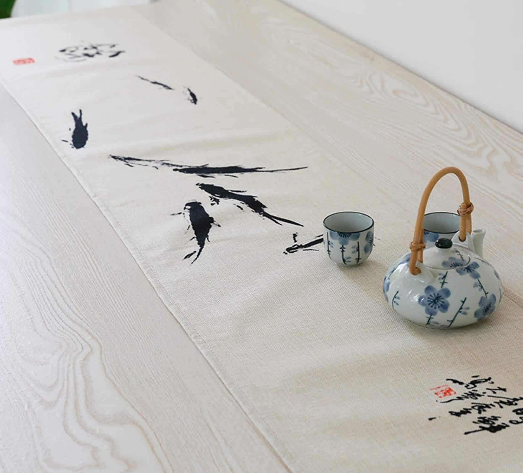 Table Runner Wedding, Tischläufer Geburtstag Stoff 32x190CM Vögel Bettwäsche Baumwolle Tischdeko Wohnzimmer Küche