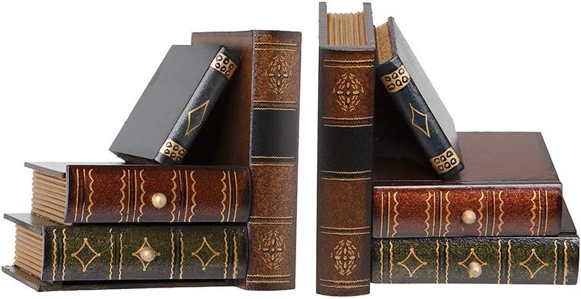 Alice's Collection- Set Of 2pcs Antique Wooden Bookends With Drawers -32x15x10.5cm