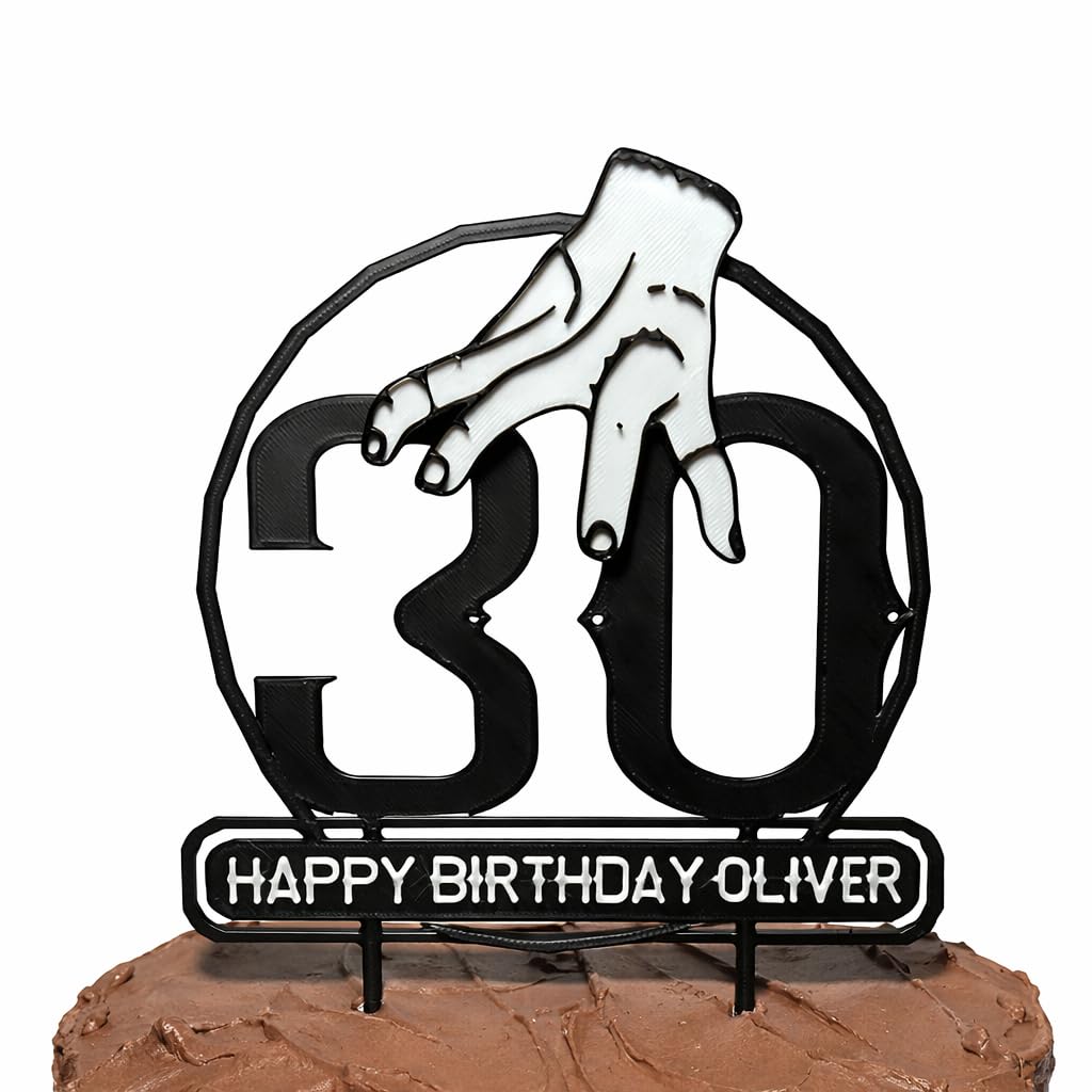 Personalised 30th Birthday Cake Topper, 18cm Tall, Black, Biodegradable PLA