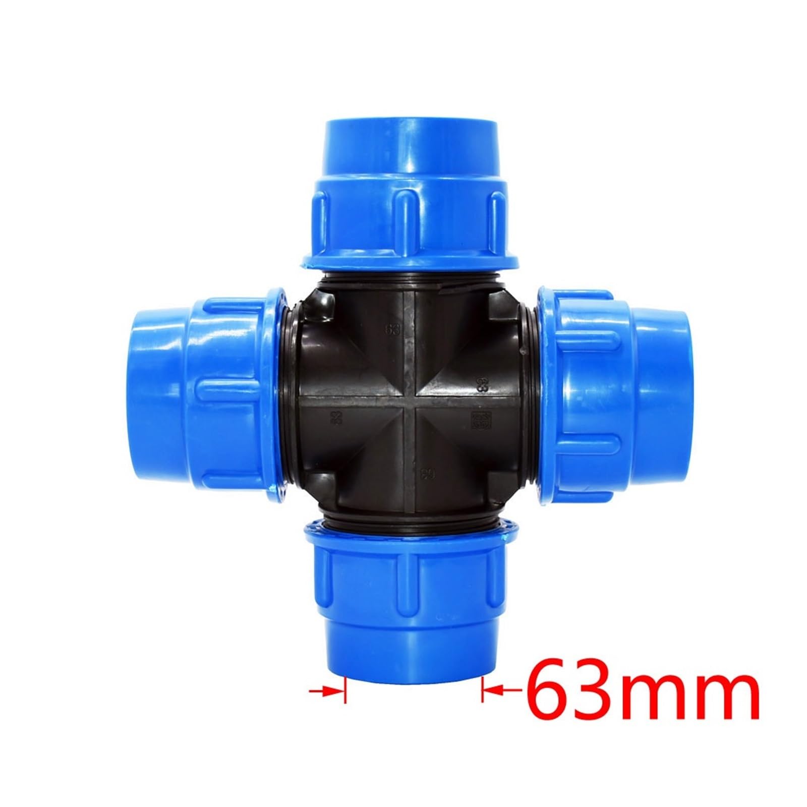 20/25/32/40/50/63mm Pe Tubo Croce Connettore a 4 Vie di Plastica Acqua Splitter 1/2 3/4 1 .5 2 Pollici Pipeline Accoppiatore Pz(63MM)