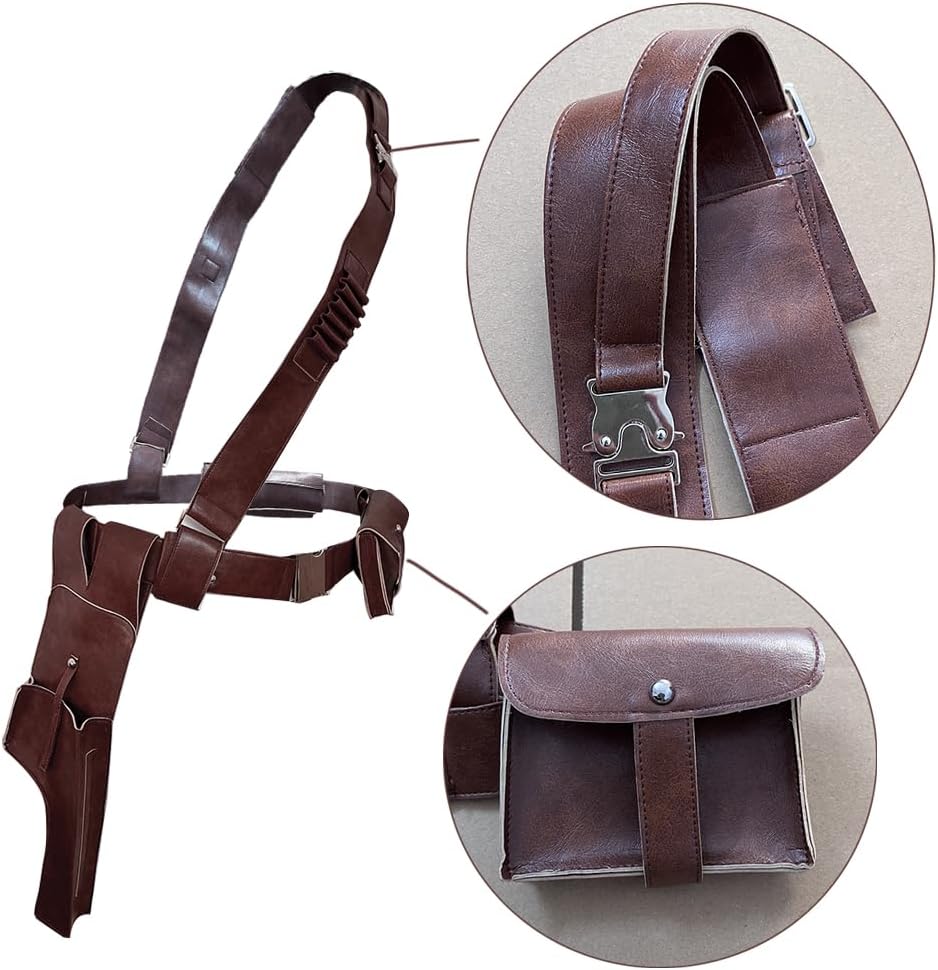 Adjustable Brown Leather Cosplay Belt - Vintage Holster Adult Halloween Accessory