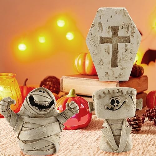 Miniatura 6 de Halloween Wacky - Accesorios de simulación de cara de calabaza, momias artificiales, velas de cruz fantasma, adorno de resina de calabaza para
