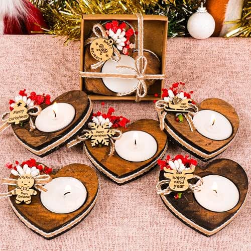 HTF Pack of 10 Heart Shaped Wood Tealight Candle Holder
