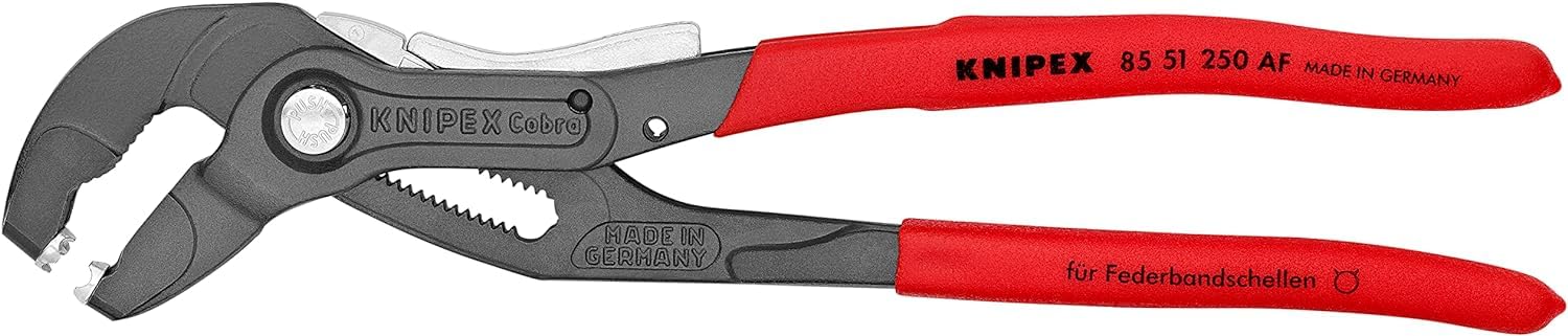KNIPEX Pinza per fascette elastiche con fermo di blocco bonderizzata grigia Rivestiti in resina sintetica antiscivolo 250 mm, 85 51 250 AF