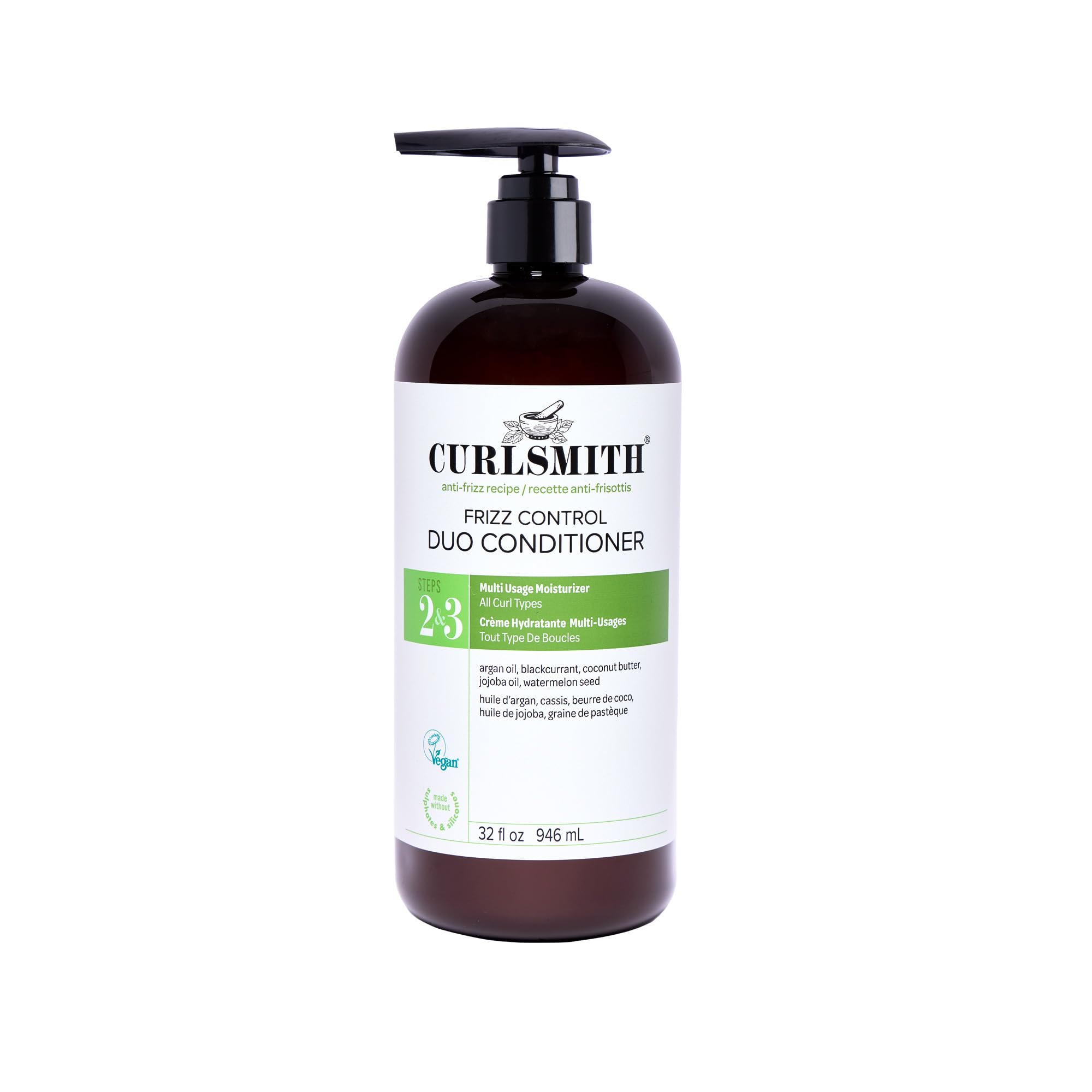 Curlsmith Frizz Control Duo Conditioner | Feuchtigkeitsspendender Anti-Frizz Conditioner & nährender Leave-In zur Frizz-Kontrolle, Alle Lockentypen, Vegan, 946 ml