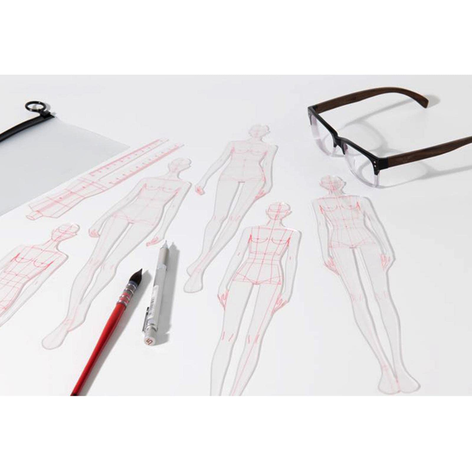 Set di righelli per illustrazioni di moda, 8 pezzi, modelli per schizzi