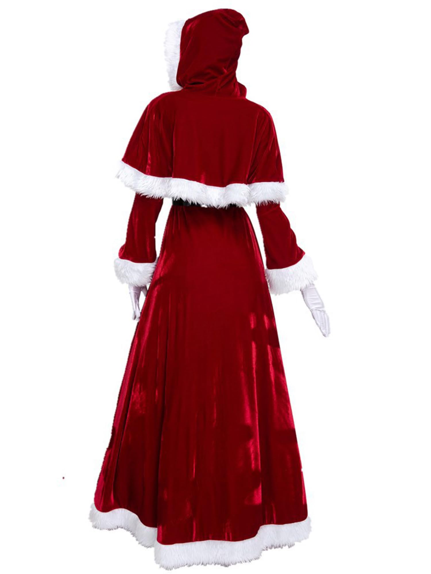 iEFiEL Weihnachten Party Kleider Damen Weihnachtsfrau Kostüm Miss Santa Kostüm Langarm Weihnachtskleider rotes Samt A-Linie Midikleid