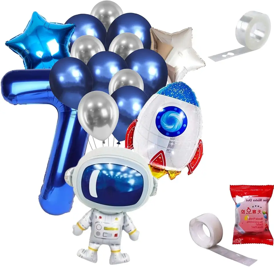 Kit 57 Peças: Decoração Astronauta PREMIUM com Balões Metalizados, Látex Cromado Azul Esc. e Prata e Arco Desconstruído (7)