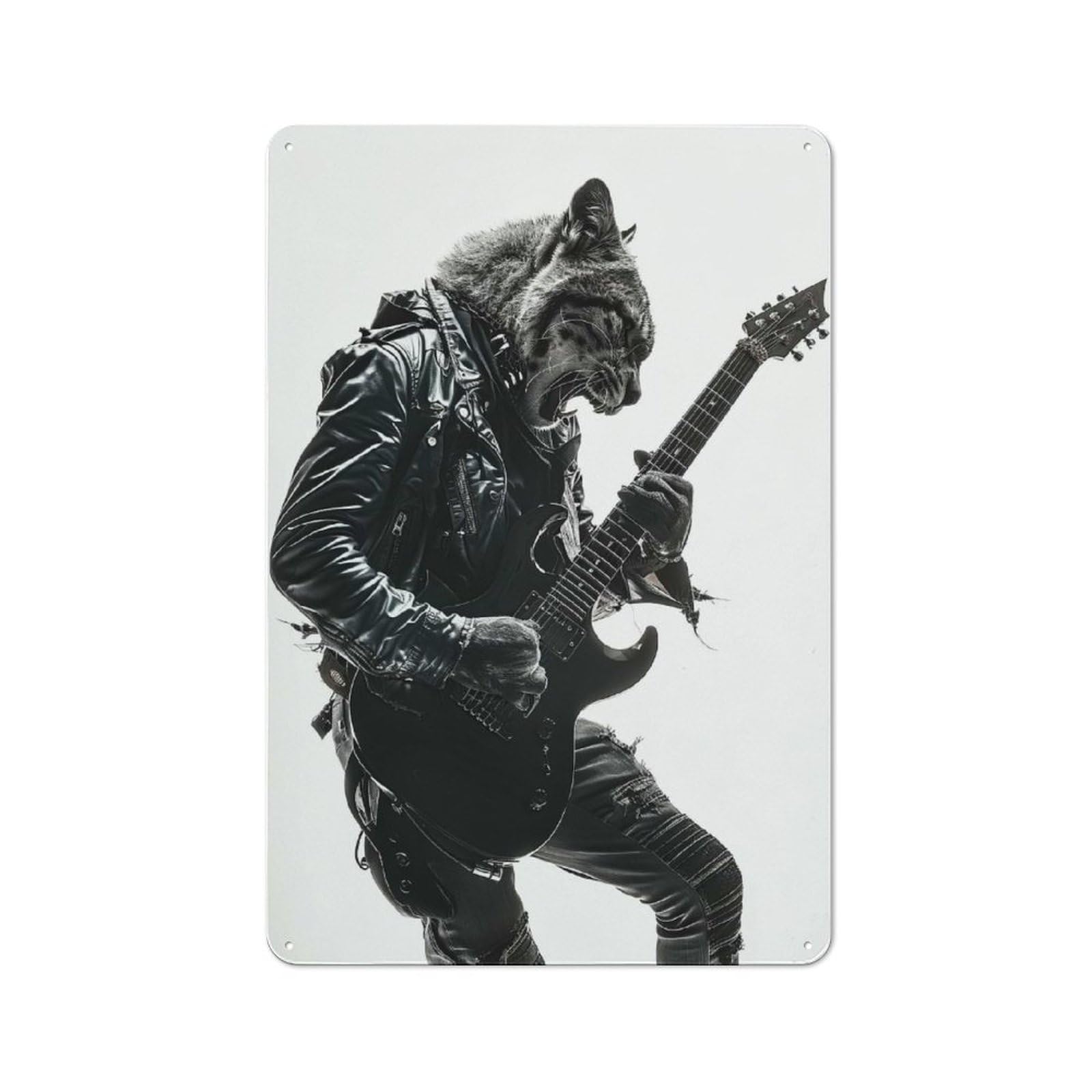 Junmoney Style-4 Cougar Guitar Workshop Style Metal Wall Decor 30X20cm, Garage Metal Sign For Workshop, Basement, Shed Or Games Room
