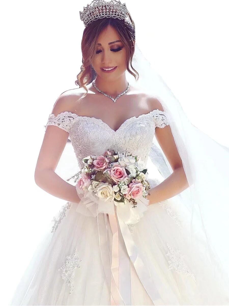 Yuxin Ball Gown Lace Wedding Dresses for Bride 2026 Off Shoulder A Line Princess Bridal Dress with Sleeve Train YX026