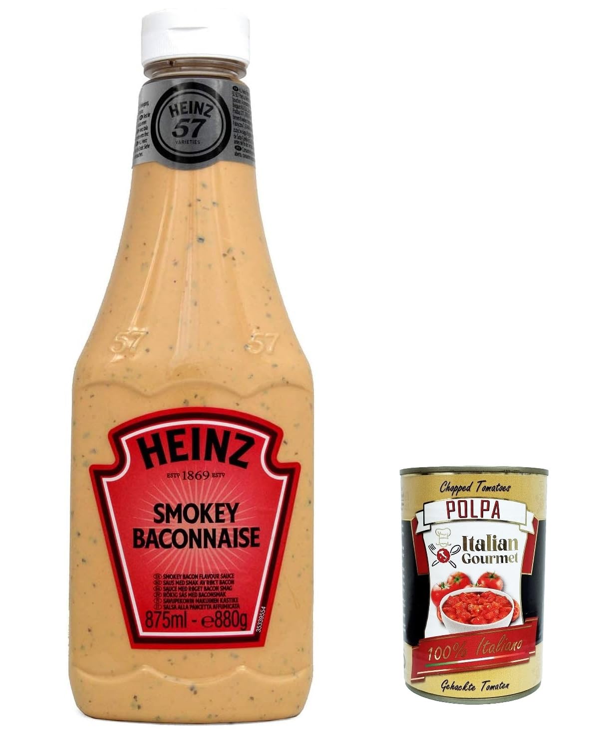 Italian Gourmet American Style Smokey Baconnaise Salsa Sauce BBQ 6 x 875ml | Geschmack nach geräuchertem Speck; crema da spremere per burger, panini, Gesamtnettogewicht 5,25 L + Kostenlos Polpa 400g