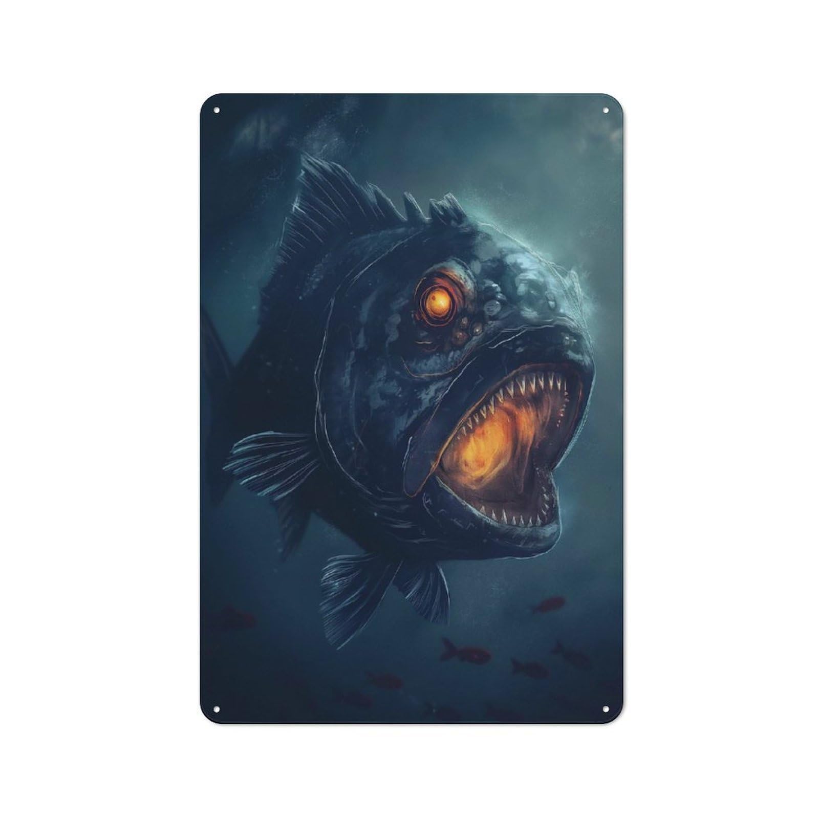 Junmoney Style-24 Piranha Evil Scary Horror Tin Wall Plaque 30X20cm, Rustic Cottage Wall Art For Dining Room, Cafe, Entryway Or Family Room