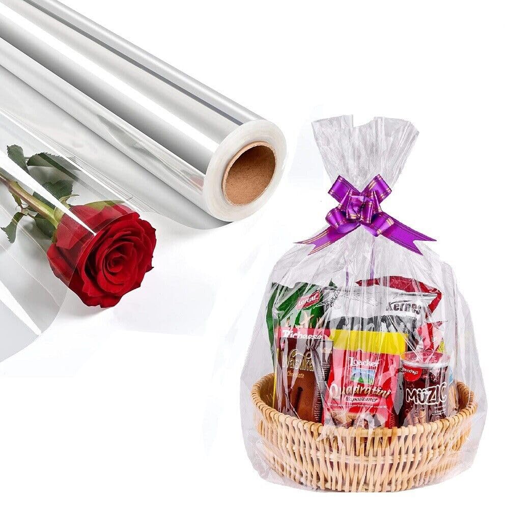 Packing Roll Transparent Clear Cellophane Wrap Roll, Flowers Baskets Food Gift Crystal Wrappings Paper Safe Paper, thickness 2.3cc Size 1Mtr x 100Meters