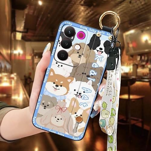 Phone Case Compatible with Realme15X 5G Global, Shockproof Cute Dirt-resistant Cartoon Durable Wrist Strap Anti-knock Kickstand 