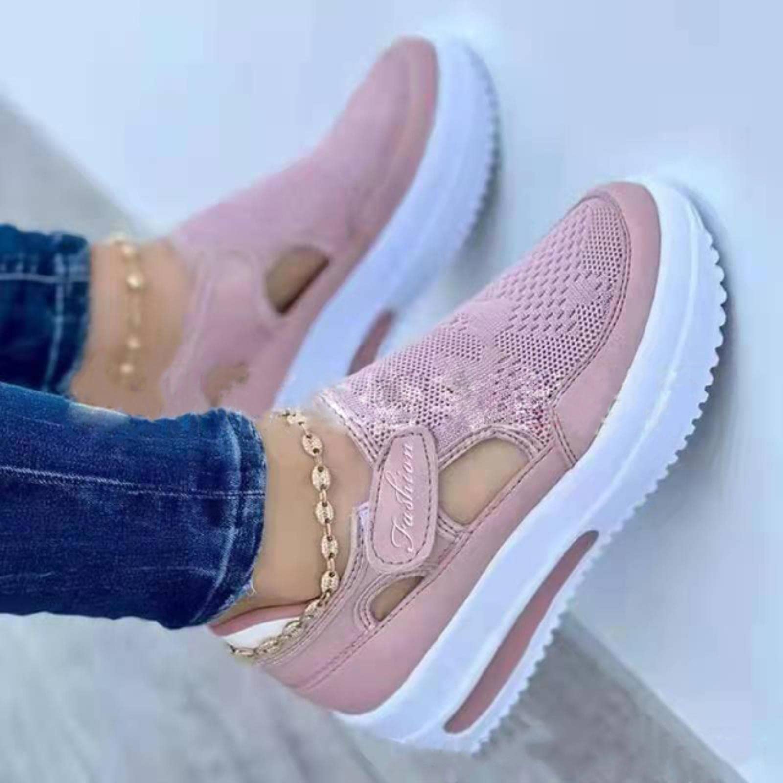 Ecoodisk Breathable Platform Sneakers Womens Shoes Fashion Wedge Casual Sports Shoes Woman-Pink,38