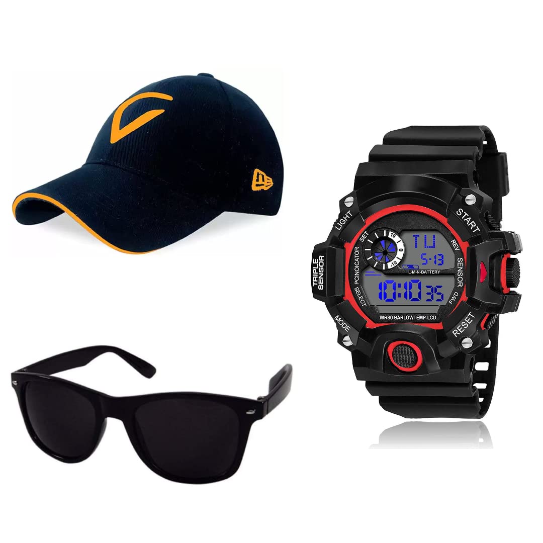 PUTHAK Unequetrend Digital Sports Watch, Multi-Functional Watch for Boys & Men with Cap and Sunglasses, Combo Pack of 3- PTHK-2563 (B09S14ZHB1) Amazon Price History, Amazon Price Tracker
