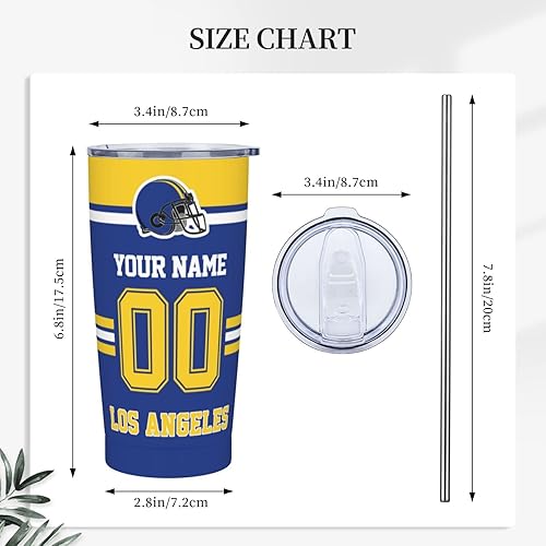 Miniatura 3 de Vaso personalizado de Los Ángeles, vaso personalizado con nombre y número, vasos aislados personalizados con pajita, taza de café de viaje de acero