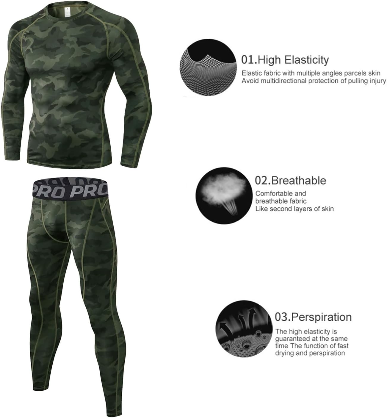 LANBAOSI Mens Workout Compression Set Pants and Long Sleeve Shirts Winter Warm Thermal Baselayer Top & Bottom