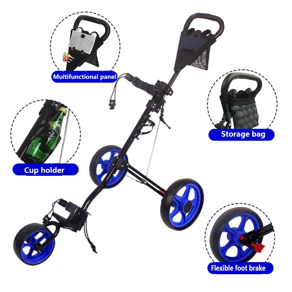 Golftrolley Klappbar, Golfwagen, Golftrolley mit Fußbremse, Getränkehalter, Höhenverstellbarem Griff und Aufbewahrungstasche, Ideal für Golf und Outdoor Aktivitäten,Green