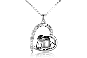 925 Sterling Silver Penguin Necklace - Cute Hugging Penguins Animal Jewelry for Women Sister