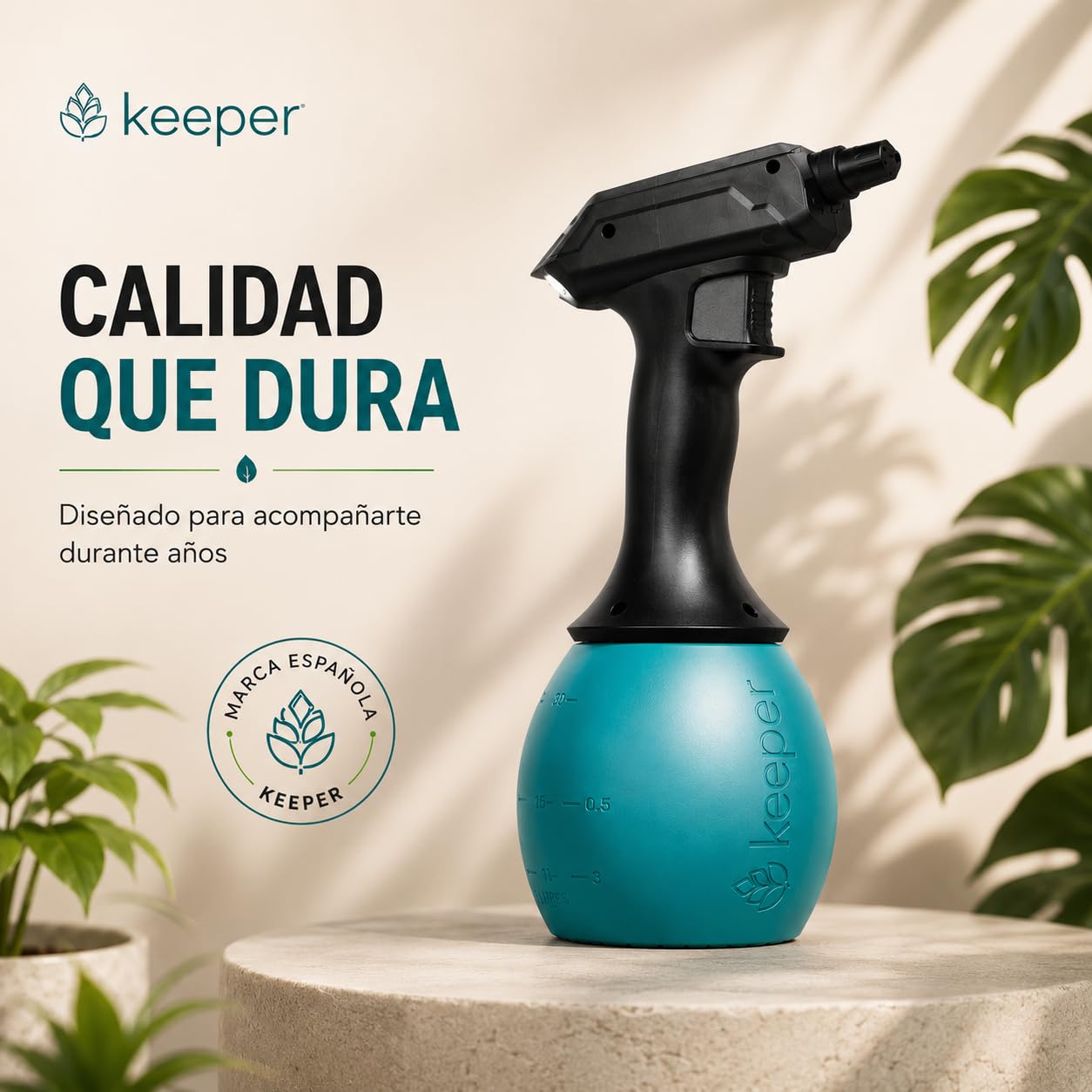 Keeper Pulverizador Eléctrico para jardín Keeper Forest 5. Batería Litio. Recarga Mediante USB. Indicador Luz. Boquilla Regulable. 120min Autonomía.5L (1 Litro)