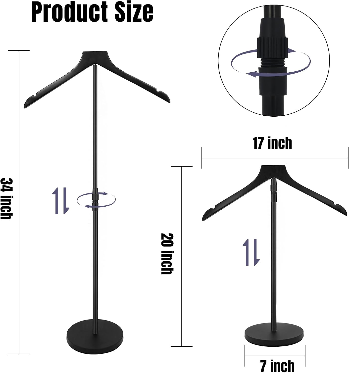 GraduatePro Graduation Cap and Gown Hanger Display Stand for Graduation Hoodie, Jacket, Gown, 18-34 Inch Height Adjustable Floor Garment Rack for Graduation Party Decoration