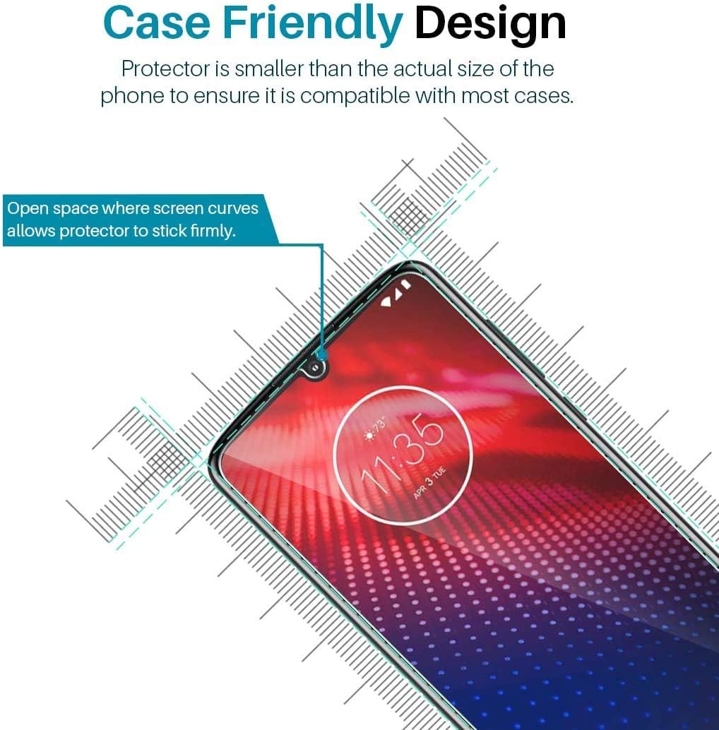 3 Pack LϟK Compatible for Motorola Moto Z4 Screen Protector, Tempered Glass 9H Hardness, Case Friendly, Installation Tray - Gray