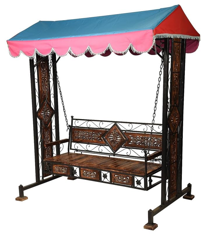 Heavy-Duty Iron 3-Seater Swing Jhula for Adults | Indoor & Outdoor Swing for Home & Garden | Comfortable Patio Swing with Canopy Roof & Sturdy Stand | 400kg+ Weight Capacity-image-23
