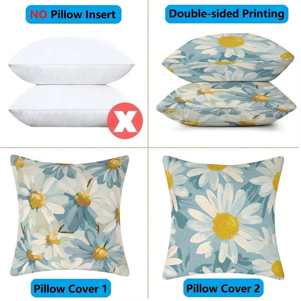 Federe Cuscini da Esterno Impermeabili 65x65 Primavera Copri Cuscini per Divano Margherita Federa Cuscino Moderno Decorativi Copricuscini per Divano Giardino Soggiorno Copricuscino Set di 2 (IU61)