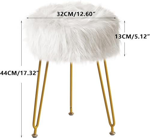 Miniatura 2 de IBUYKE Silla Taburete de Tocador de Piel Sintética, Otomana Taburete de Maquillaje Peludo, Asiento Acolchado Suave, Reposapiés Redondo Taburetes con