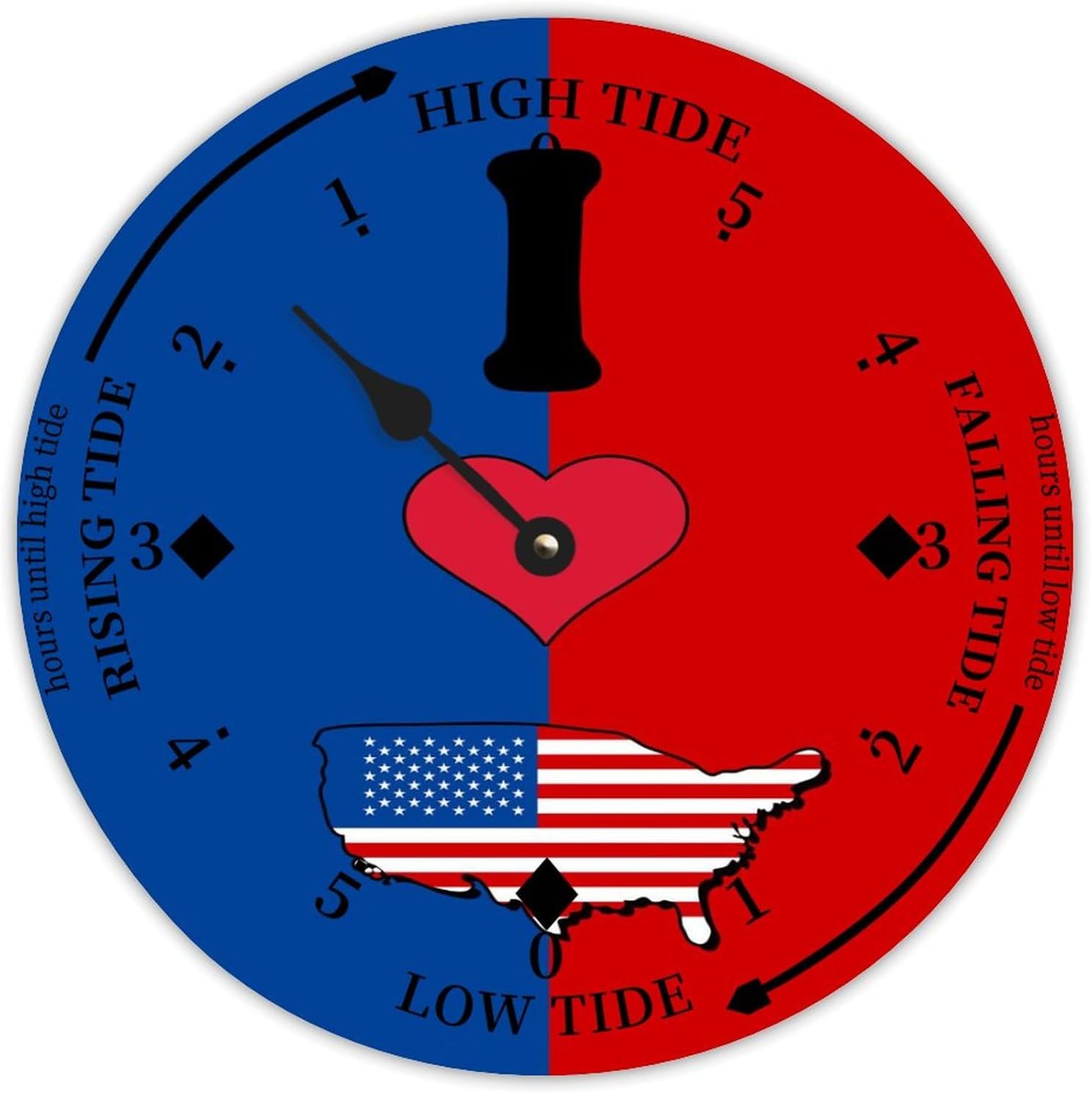 Cheyan USA Flags National Flag Tide Clock Silent Non-Ticking Battery Operated Wooden Moon Nautical Tide Movement Clock for Sailing Living Room Restaurant Home Decor Wood Wall Art 15x15 in