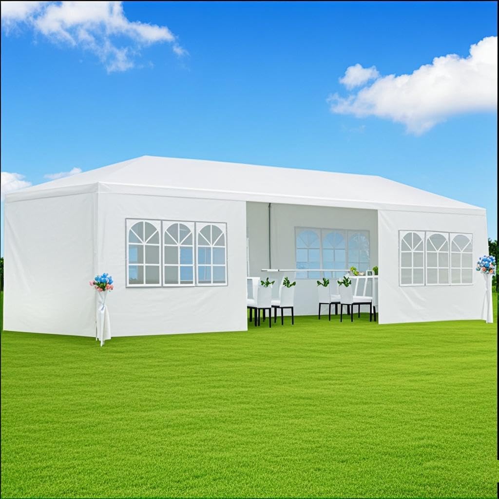 10x30 ft Outdoor Garden Gazebo Wedding Party Tent Canopy Marquee with 8 Removable Sidewalls, Waterproof PE Event Shelter for Backyard, Graduation, Vendor Booths