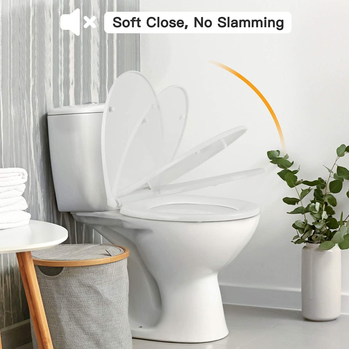 Oval Shaped Toilet Seat Soft Close White, PP Material Standard O Shape Toilet Seat Quick Release Soft Close 360° Adjustable Hinge, 420 x 345mm