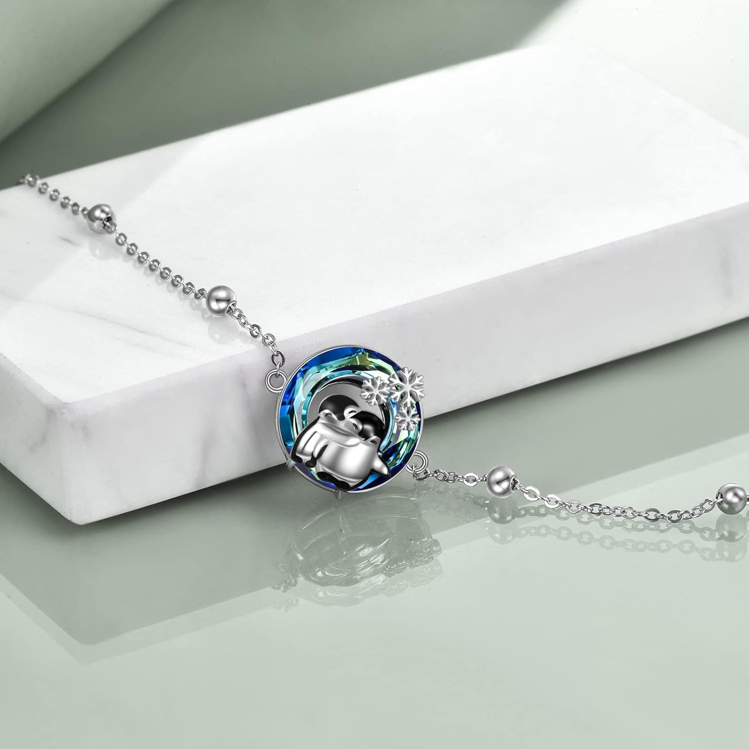 MONGAS Penguin Bracelet 925 Sterling Silver Created Blue Crystal Snowflake Bracelet Cute Animal Penguin Jewelry Gifts for Women Sisters Loved Ones - Image 5